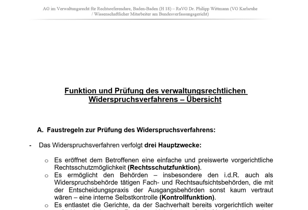 Handout VwGO: Widerspruchsverfahren - Recht kompliziert